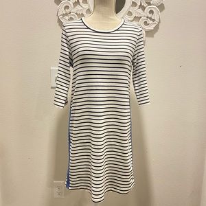 Halogen Dress Size X-Small, Cotton 3/4 length sleeve. White with Navy stripes.